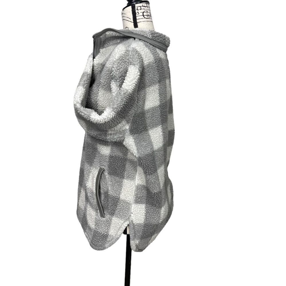Cozy Sherpa Quarter-Zip Jacket Women's Medium Ivory Grey Gingham Plaid Pullover - Picture 7 of 13